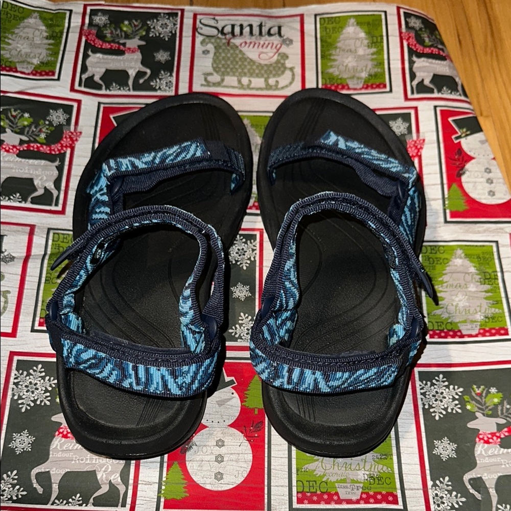 Blue Open-Toed Sandals with Adjustable Straps and Sturdy Sole